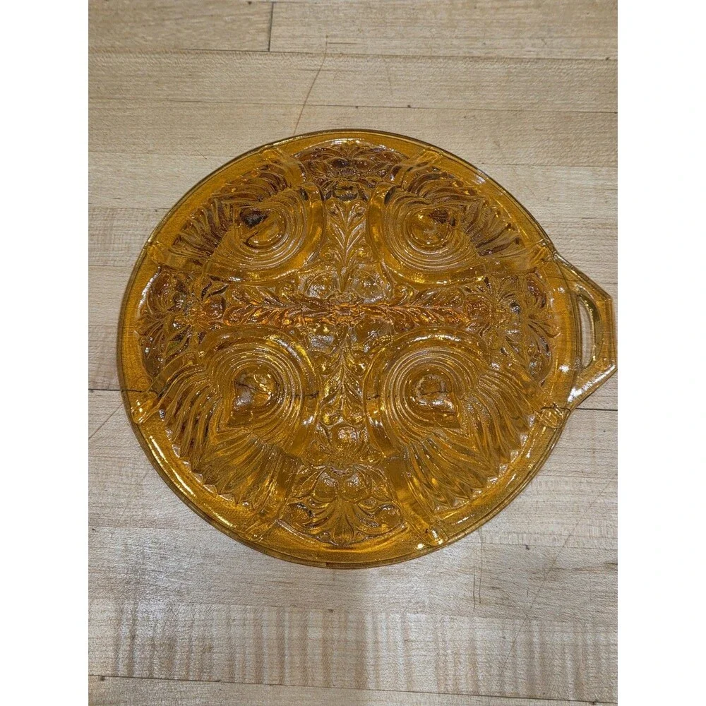 Vintage Indiana Glass Killarney Amber Divided Relish Dish 8.5